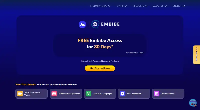 The Embibe homepage