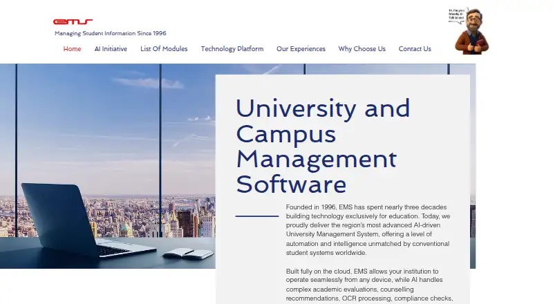 The EMS Student Management Software homepage