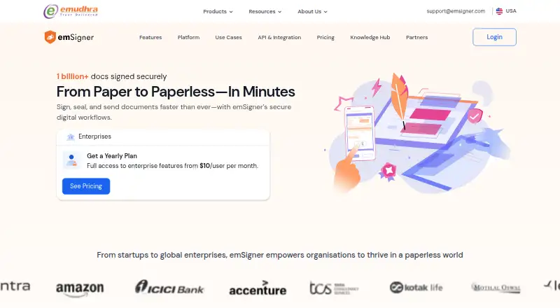 The emSigner API homepage