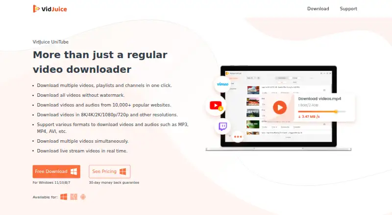 The VidJuice UniTube homepage