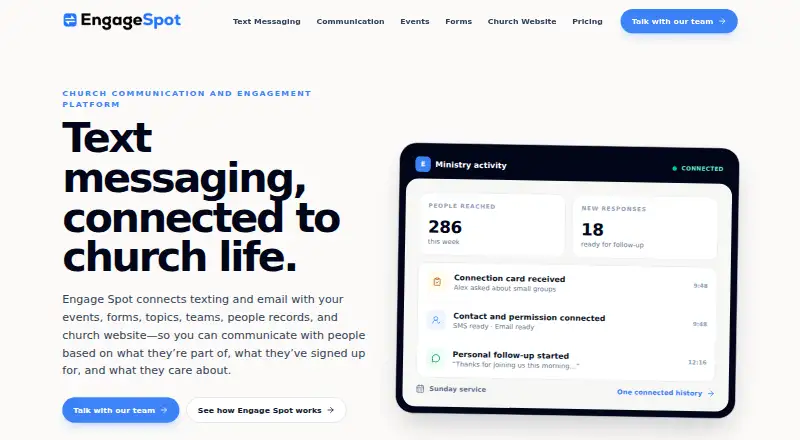 The Engage Spot homepage