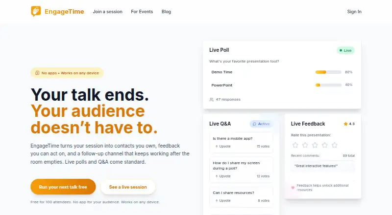 The EngageTime homepage