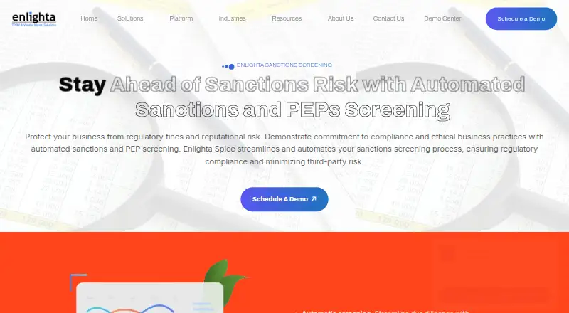 The Enlighta Sanctions Screening homepage