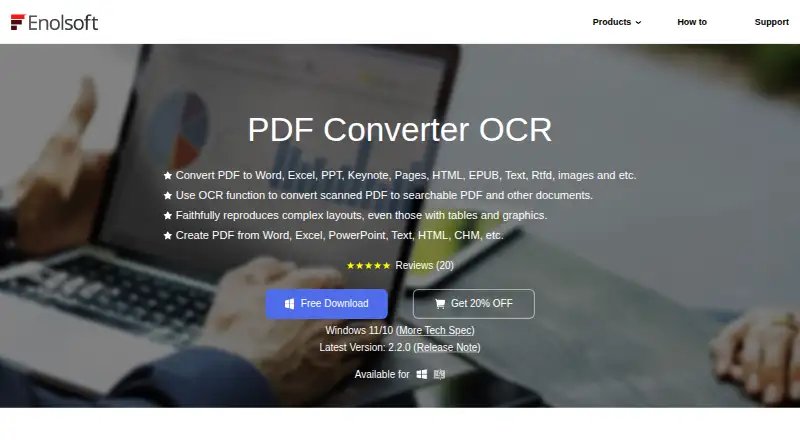 The Enolsoft PDF Converter OCR homepage