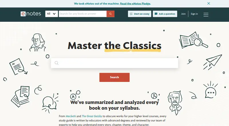 The eNotes homepage