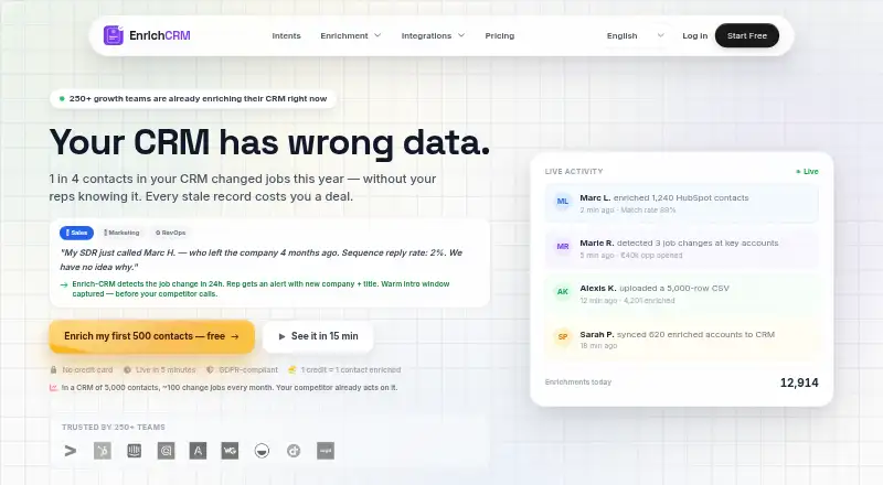 The Enrich CRM homepage