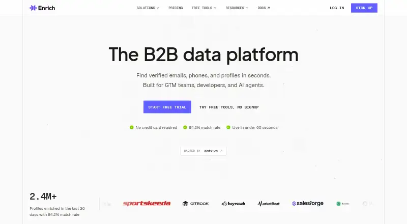 The Enrich homepage