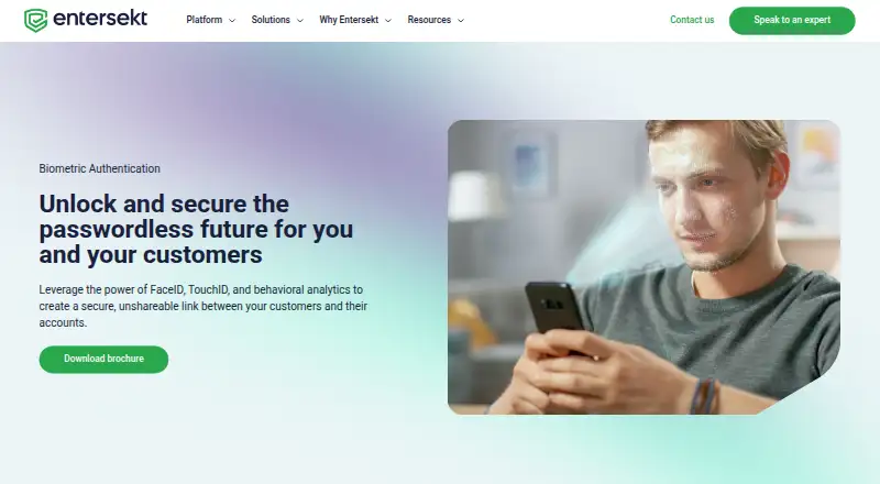 The Entersekt Biometric Authentication homepage