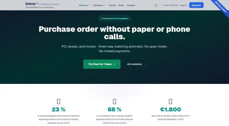 The Entexia Procurement homepage