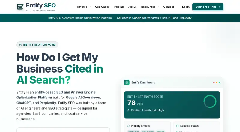 The Entify SEO homepage