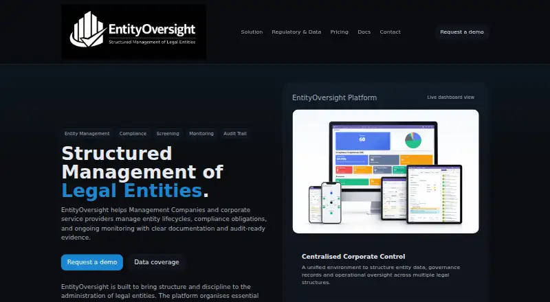 The EntityOversight homepage