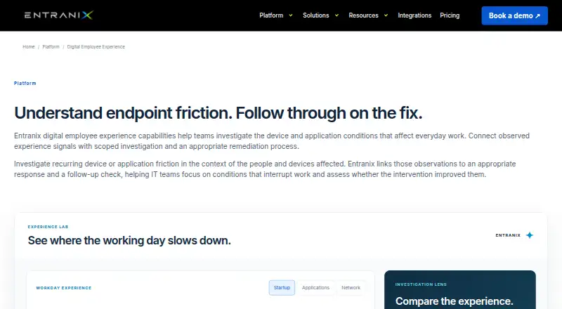 The Entranix Digital Employee Experience homepage