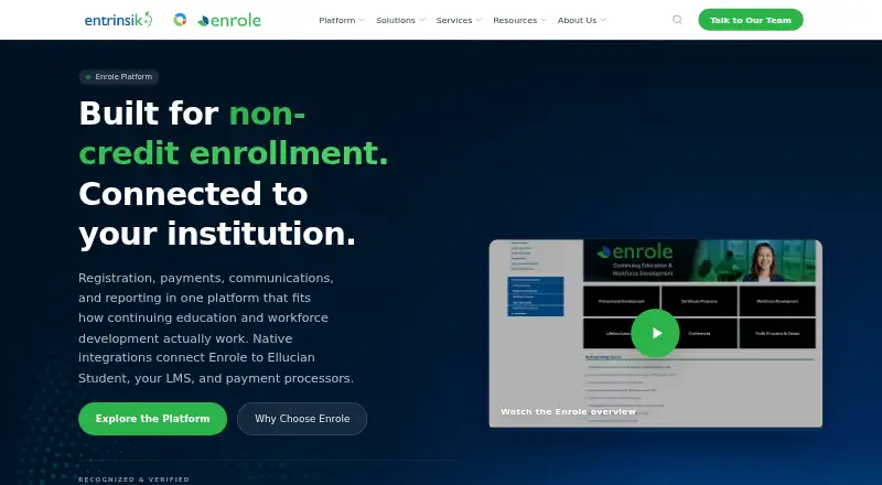 The Enrole homepage