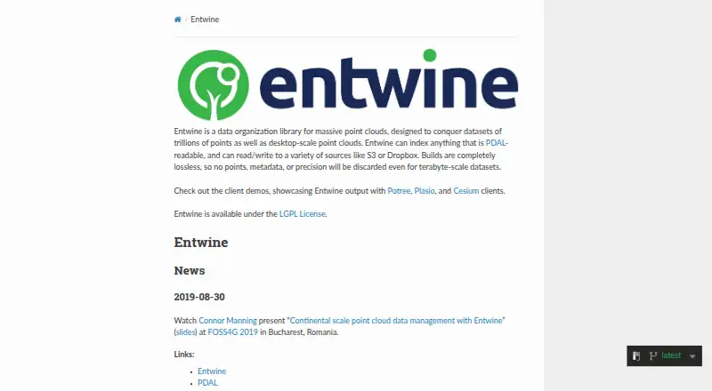 The Entwine homepage