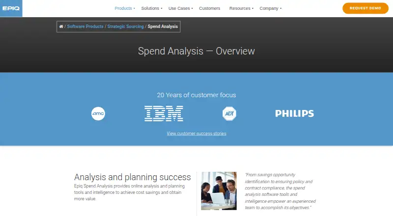 The Epiq Spend Analysis homepage