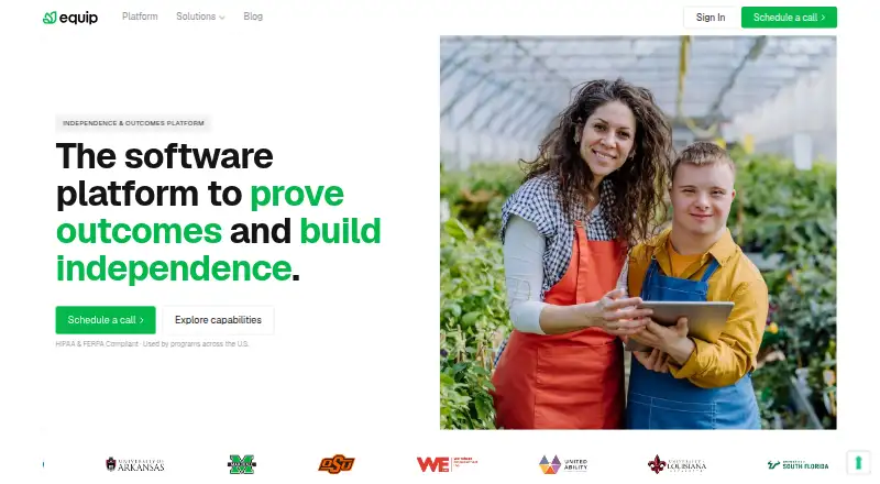 The Equip homepage
