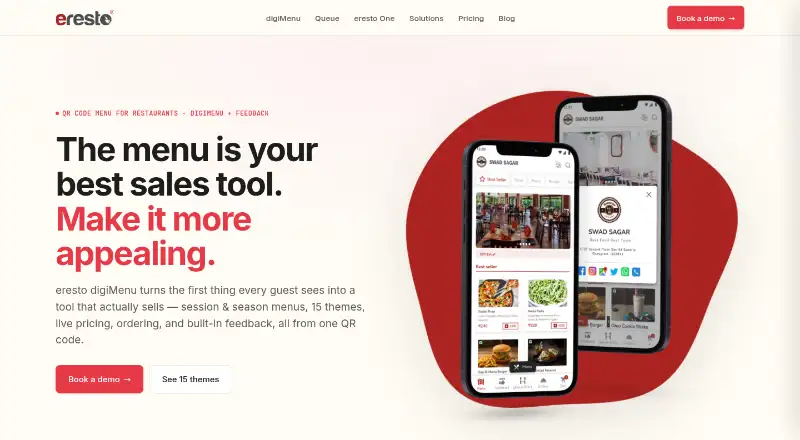 The eresto digiMenu homepage