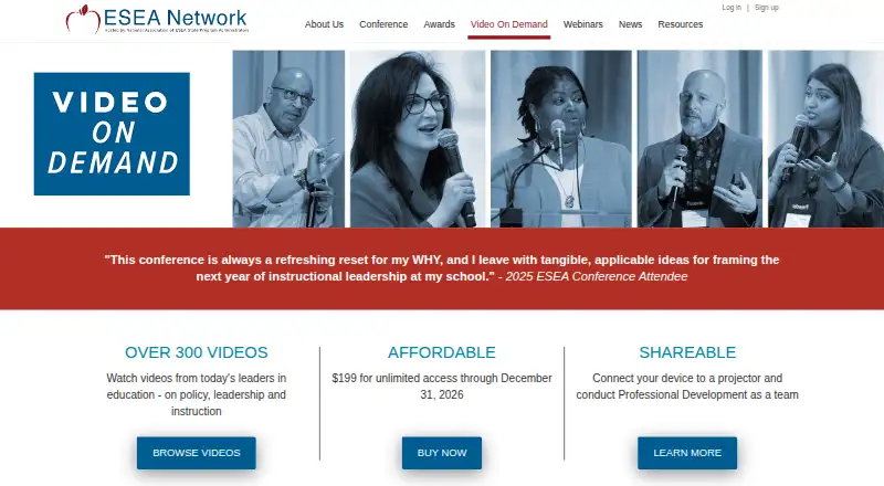 The ESEA Network On Demand homepage