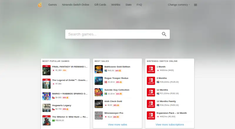 The eShop-Prices homepage