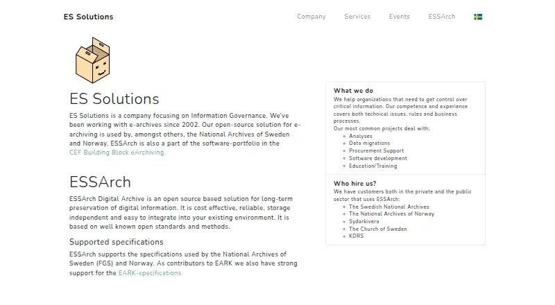 The ESSArch Digital Archive homepage