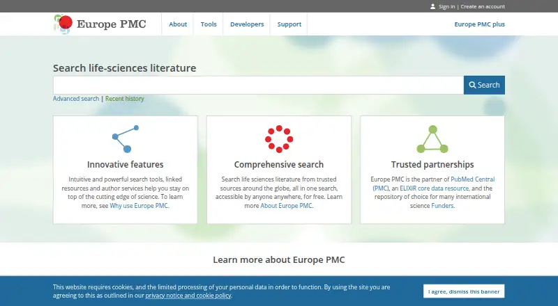 The Europe PMC homepage