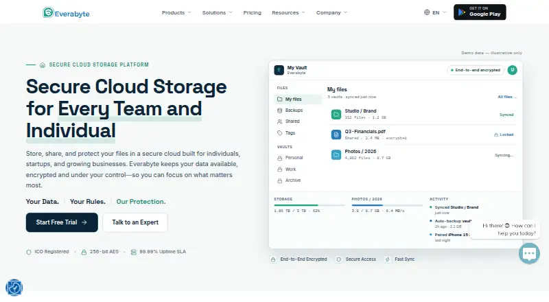 The Everabyte homepage