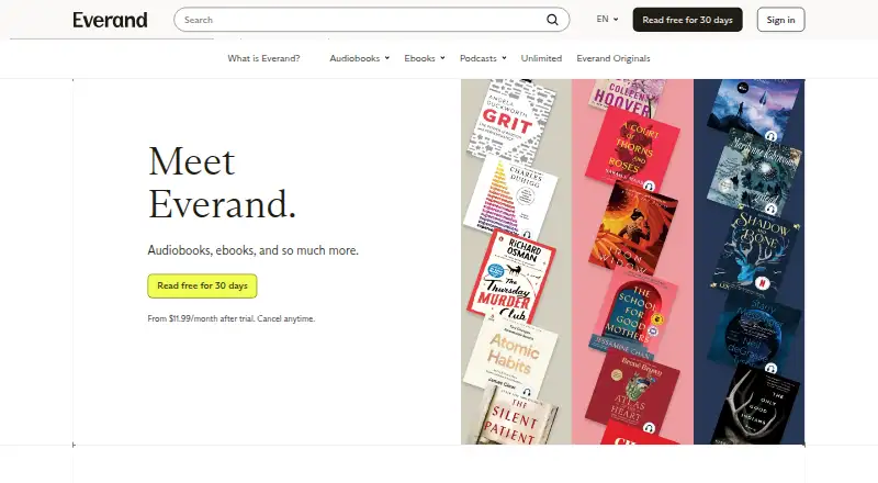 The Everand homepage