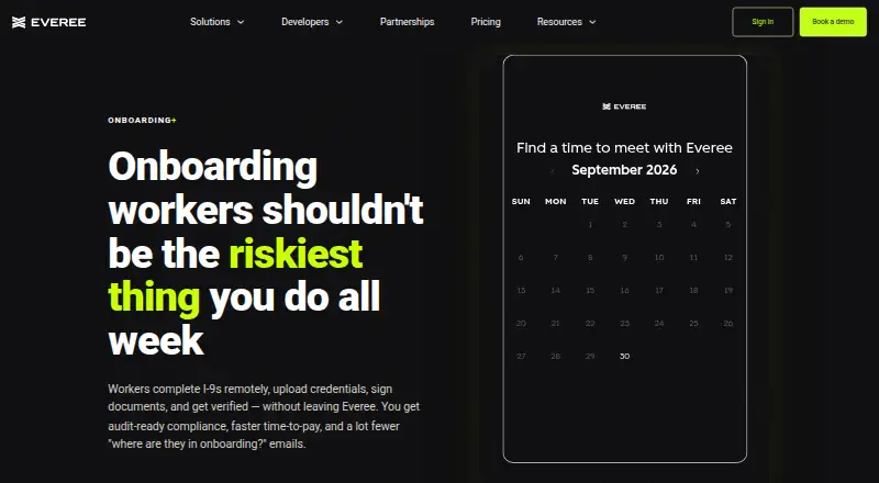 The Everee Onboarding+ homepage