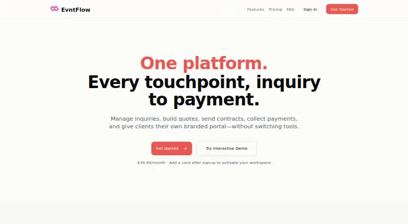 The EvntFlow homepage