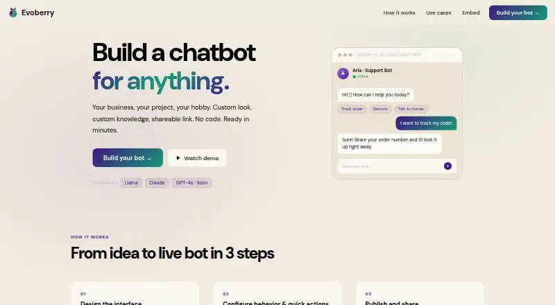 The Evoberry homepage