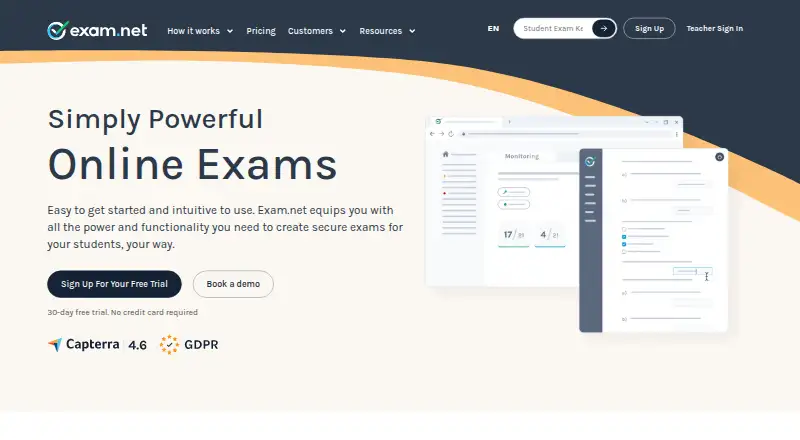 The Exam.net homepage
