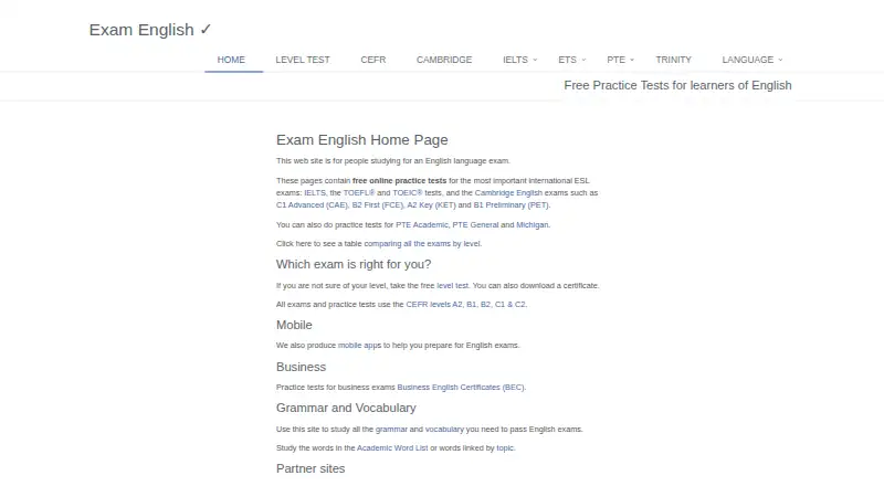 The Exam English homepage