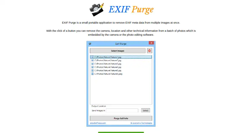 The ExifPurge homepage