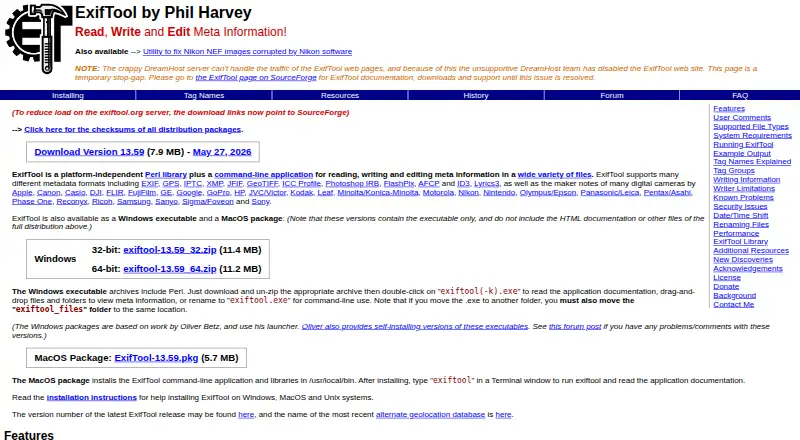 The ExifTool homepage