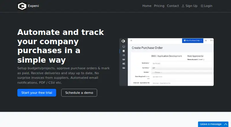 The Expeni homepage