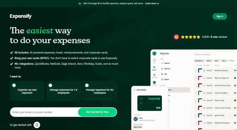 The Expensify homepage