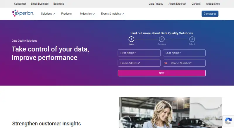 The Experian Data Quality Solutions homepage