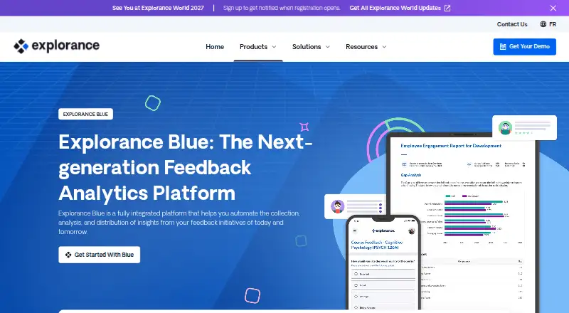 The Explorance Blue homepage
