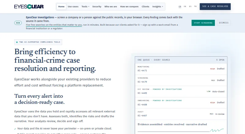 The EyesClear homepage