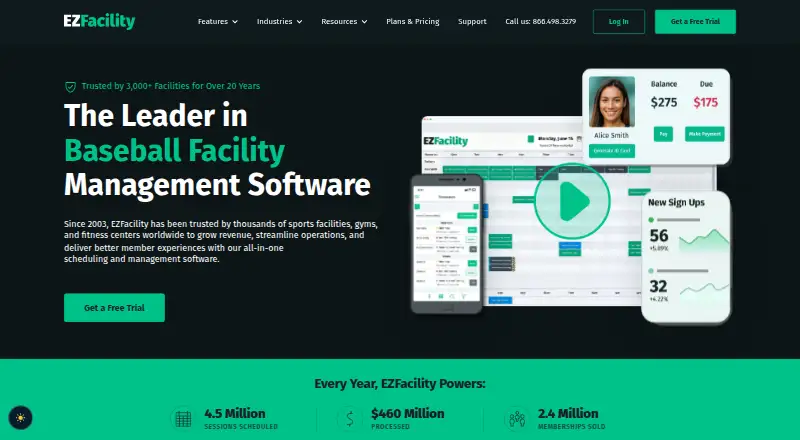 The EZFacility homepage