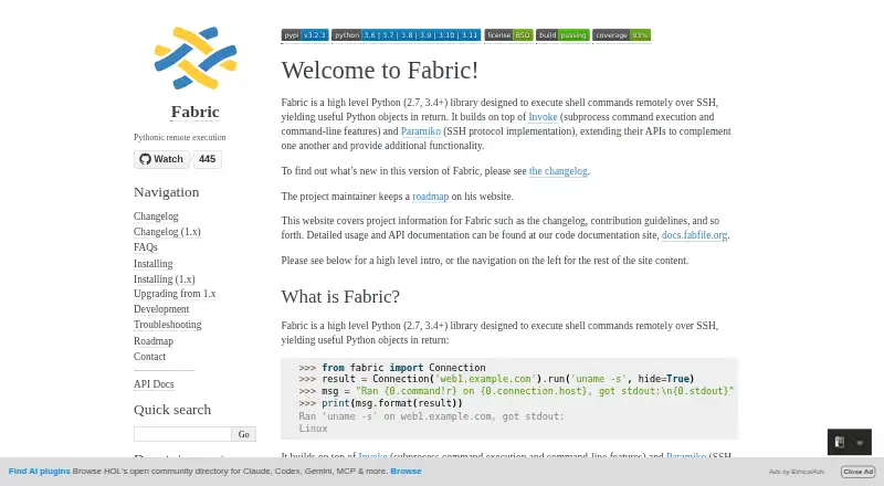 The Fabric homepage