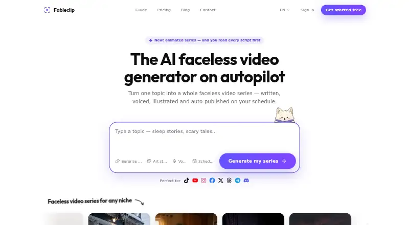 The Fableclip homepage