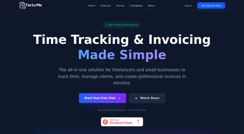 The FacturMe homepage