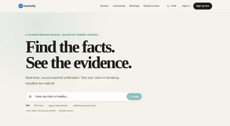 The FactVerify homepage