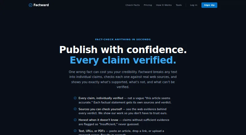 The Factward homepage