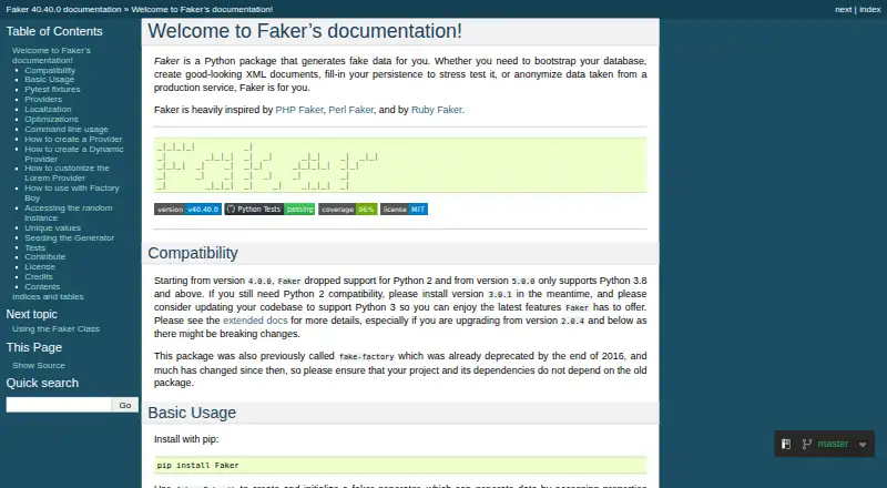 The Faker homepage