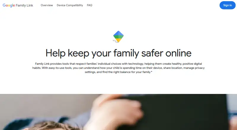 The Google Family Link homepage