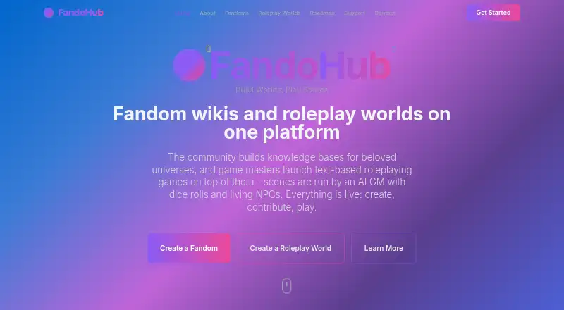 The FandoHub homepage