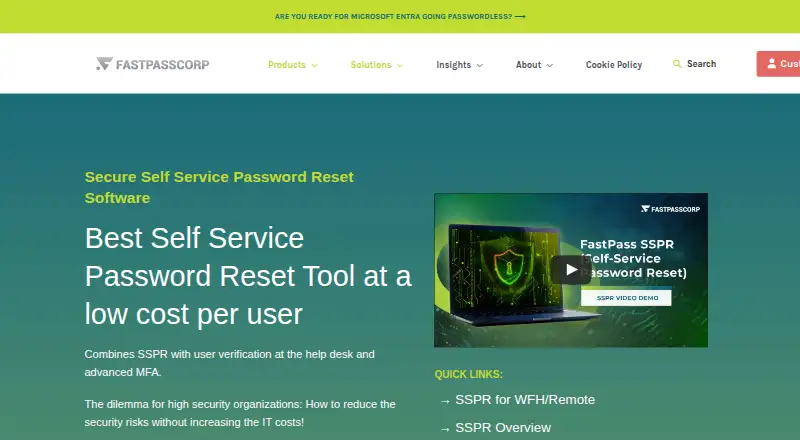 The FastPass SSPR homepage
