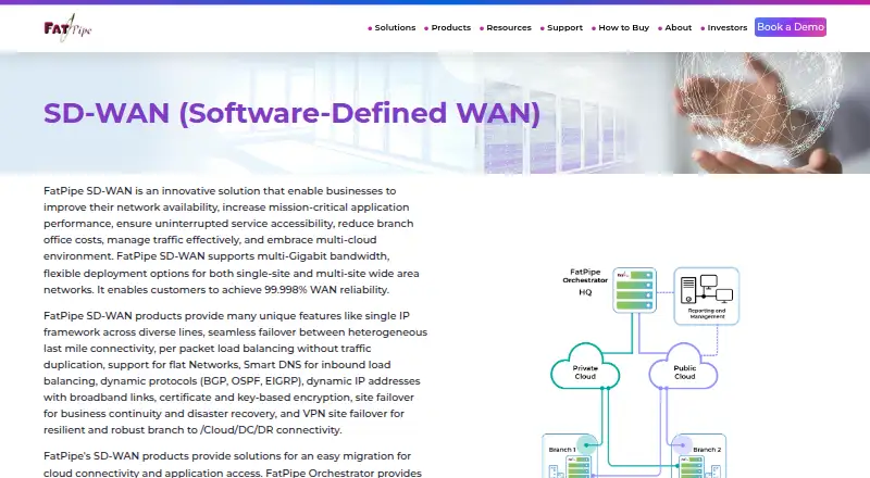 The FatPipe SD-WAN homepage